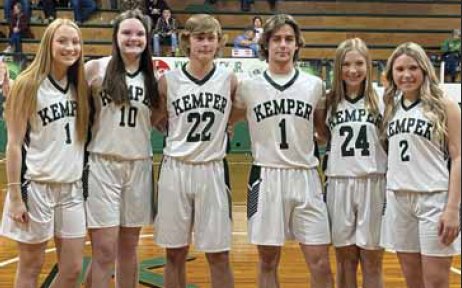 Kemper Academy honored its six basketball seniors on Monday night. Pictured are, from left to right, Sydney Wilson, Tori Stennis, Jaron McBride, Kix Wilson, Avery Luke, and Shadow Goodrich.